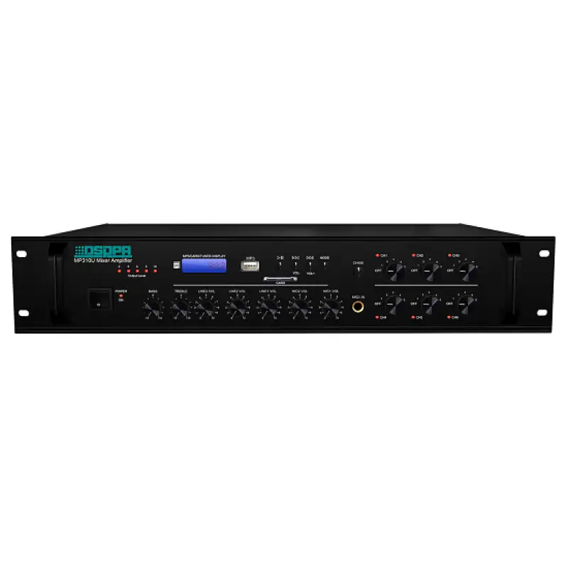 Amplificator 120W cu mixer DSPPA MP310U, 6 zone, USB/SD/Tuner/Bluetooth, 4Mic si 3AUX, 100V & 4-16 Ohmi